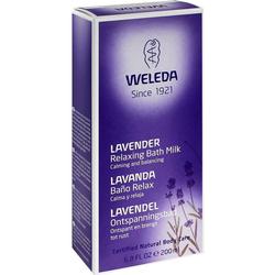 Lila Packung mit Lavendel-Badezusatz der Marke Weleda.